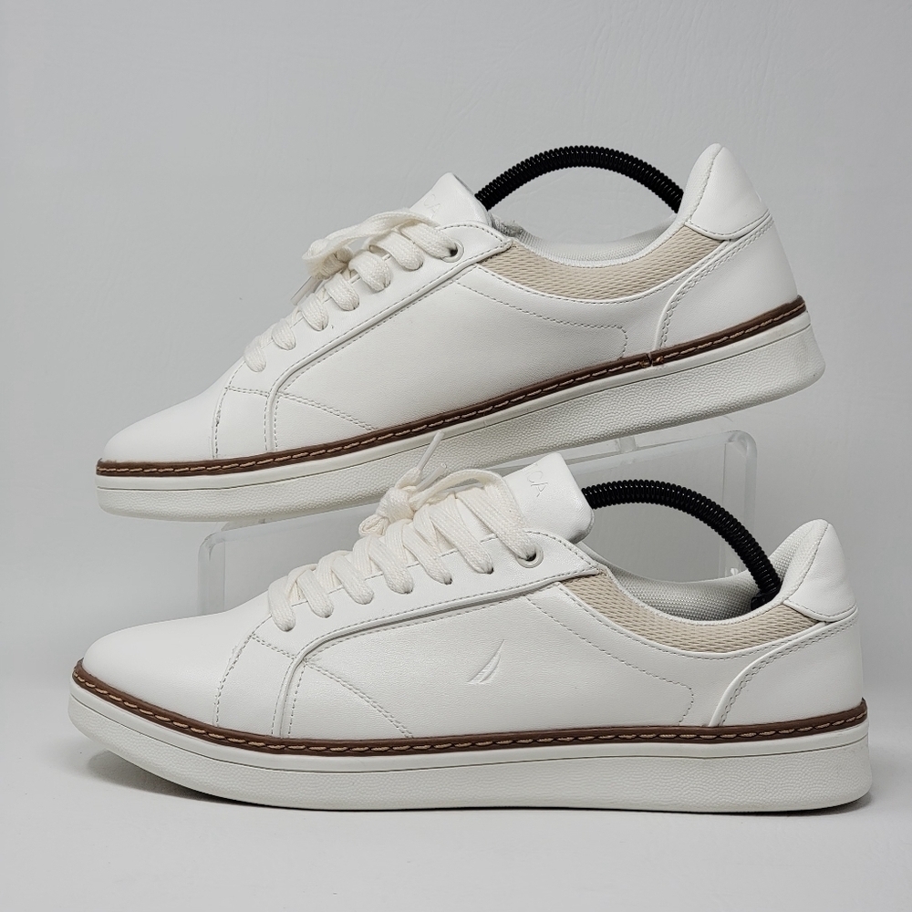 Nautica Turvo Mens Sneakers Size 11 Cream Ivory Lace Up Casual Comfort Shoes New - Picture 2 of 9
